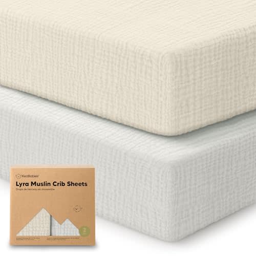 KeaBabies 2-Pack Muslin Crib Sheets for Boys, Girls - 100% Organic Cotton Fitted Baby Crib Mattress Sheet, Soft Breathable Standard Toddler Bed Cover Bedding Set, Neutral, Durable 52x28 (Greige)