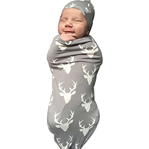 Newborn Baby Sleeping Bag Sleepsack Christmas Deer Print Coming Home Outfits Size 0-3Months (Grey)