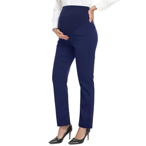PACBREEZE Women's Maternity Pants for Work Over-Bump Pregnancy Casual Stretchy Straight Dress Pants with Pockets