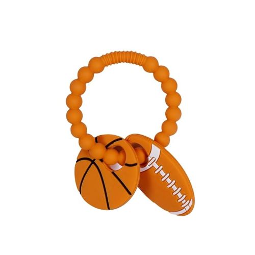 Silicone Baby Ring Toy with Basketball,American Football Teethers,Must Haves Teething Relief Chew Toys for 3-6,6-12 Months Boys and Girls,Newborns Essentials,Safe and Soft,BPA Free.