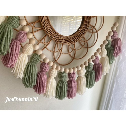 Lavender and Sage Boho Nursery Decor Girl, Green and Purple Baby Shower Garland, Boho Wall Decor Bedroom, Boho Decor Tassel Garland Handmade