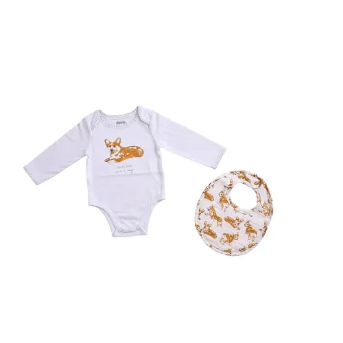 MUD PIE Baby Dog Breed Bodysuit and Bib Set, Corgi, 0-6 Months