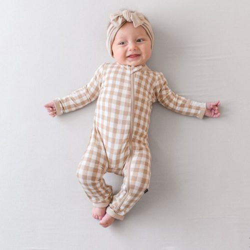 Zippered Romper in Gingham Bisque - Kyte Baby Shop