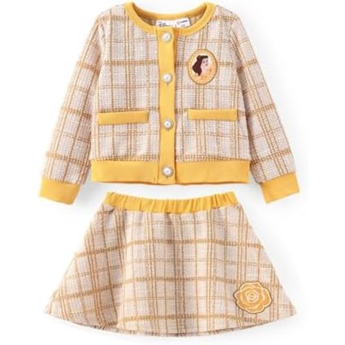 Disney Frozen Elsa Stitch Princess Moana Minnie Toddler Girl 2 Piece Outfit Kid Pearl Button Knit Top & Tweed Skirt Set 2-13Y