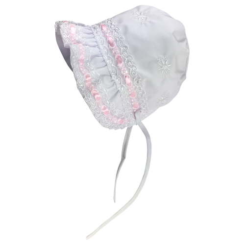 NICE CAPS Baby Girls Lacy Bonnet With Flowers Embroidery