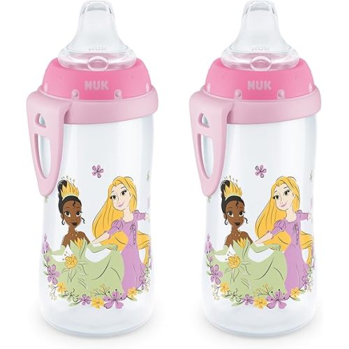 NUK Active Sippy Cup, 10 oz, 2 Pack, Disney Princess, BPA-Free, Soft Spout, Spill-Proof Cup