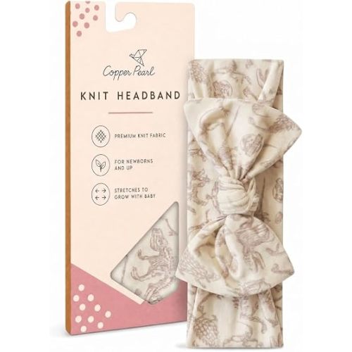 Copper Pearl Baby Stretchy Soft Knit Headband Bow 'Jurassic Park Fossils'
