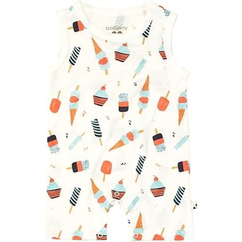 Babysoy Organic Pattern Print Tank Romper Shortall