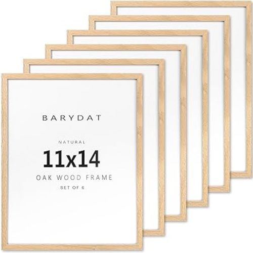 Barydat 6 Pack 11x14 Picture Frame Solid Wood Gallery Wall Frames, Natural Oak Beige Minimalist Wooden Poster Frame for Nursery, Bedroom, Living Room, Birthday, Mother Day, Horizontal Vertical