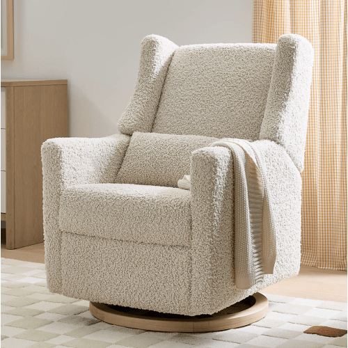 babyletto Kiwi Electronic Recliner and Swivel Glider - Almond Teddy Loop With Light Wood Base