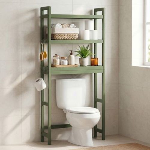 LEDREM Over the Toilet Storage, 3-Tier Over Toilet Bathroom Organizer with Adjustable Shelf, Fit Most Toilets, Space-Saving, Green