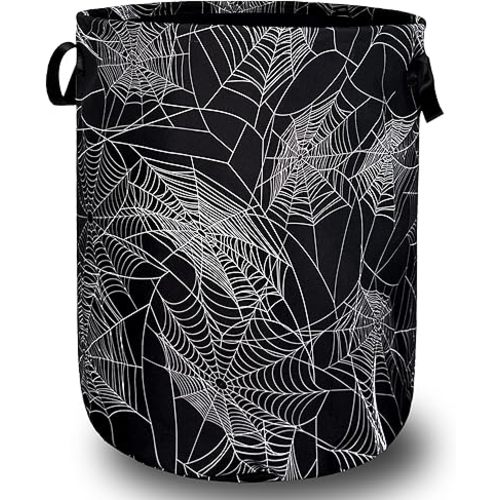 Spider Web Laundry Hamper Funny Halloween Laundry Basket With Handles Foldable Oxford Cloth Colorful Tote Bag Clothes Toy Storage Bucket 18.9" x 16.5" For Bathroom/Laundry/Bedroom