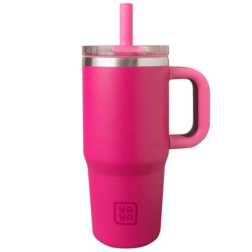 YAYA My First Travel Tumbler for Preschool & Kids 3+, Insulated Stainless Steel Tumbler with Reusable Silicone Straw & Spill-Proof Lid, Cup Holder Compatible, BPA-Free, 12oz, Fuchsia