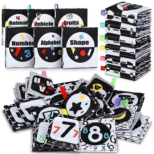 BMEYKUN Baby Educational Cloth Books Toys - My First Soft Books Black and White Touch and Feel Book Nontoxic Fabric Infant Books Multiple Types Baby Cloth Book Set 6Pack