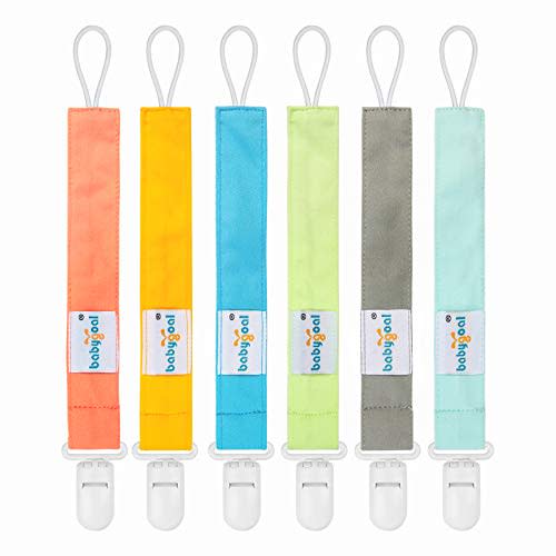 babygoal Neutral Pacifier Clips, 6 Pack Paci Holder Clip Leashes Fits for Most Baby Pacifiers and Binkies