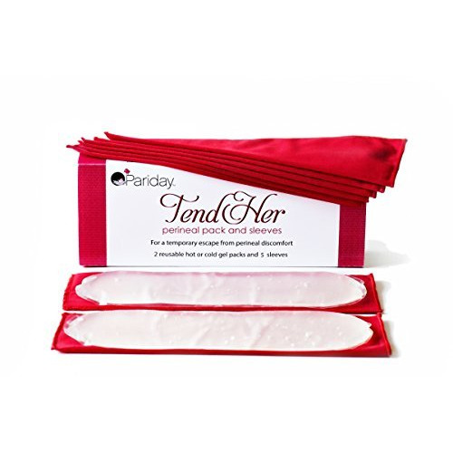 TendHer Reusable Perineal Cooling Pad for Postpartum & Hemorrhoid Pain Relief, Hot & Cold Packs for Women After Pregnancy and Delivery, Pack of 2 Gel Pads Plus 5 Washable Sleeves