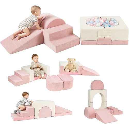 Foam Climbing Toys for Toddlers, Climbing Blocks with Ball Pit, Convertible Soft Play Climb and Crawl Activity Playset, High-Density Foam Play Equipment Indoor(Excluding Balls)