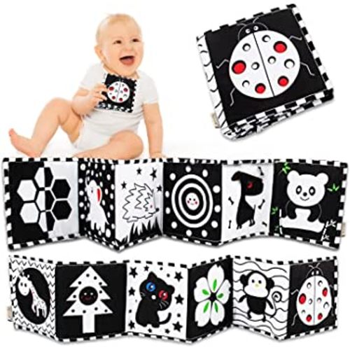KaPing Black and White Baby Toys 0-3 Months, Baby Sensory Toys, High Contrast Baby Cards, Soft Book for Infant Toddler Newborn, Tummy Time Toys for Babies 0-6 Months