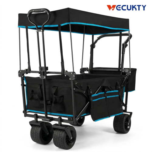 VECUKTY Collapsible Garden Wagon Cart with Removable Canopy Black