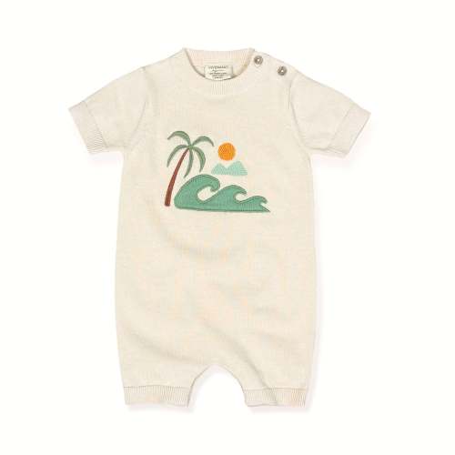 Beach Embroidered Baby Knit Romper (Organic Cotton) - 3-6M