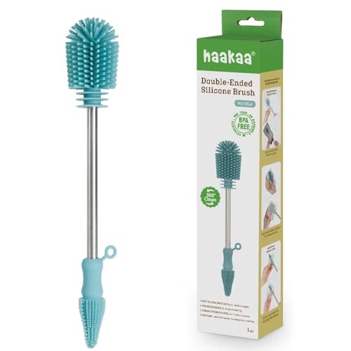 Haakaa Silicone Cleaning Brush Kit – Household Cleaning Brushes for Bottles and Crevices – Food-Grade Silicone: Dishwasher Safe (Brush-Mist Blue)