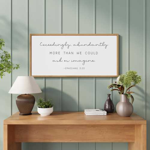 Christian Wall Art Framed, Ephesians 3:20 Bible Verse Wall Art, Wood Framed Signs for Christian Home Wall Decor, Framed Scripture Prints
