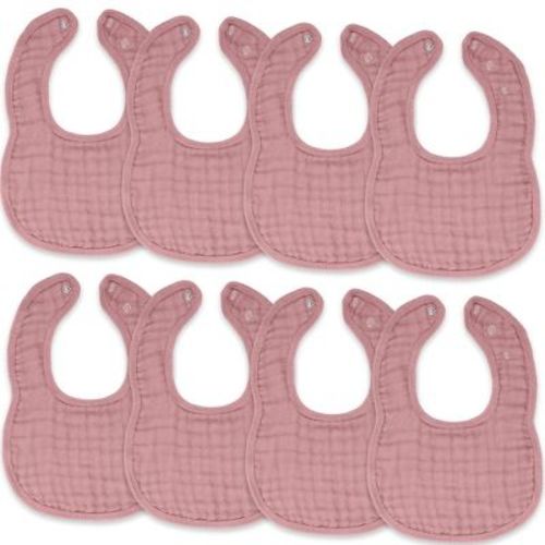 Comfy Cubs Muslin Cotton Baby Bibs, 8 Pack, Adjustable Size with Easy Snaps, Soft and Super Absorbent - Mauve