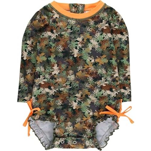 RuffleButts Baby Girls Novelty Baby One Piece - Rash Guard Swimsuit UPF 50+