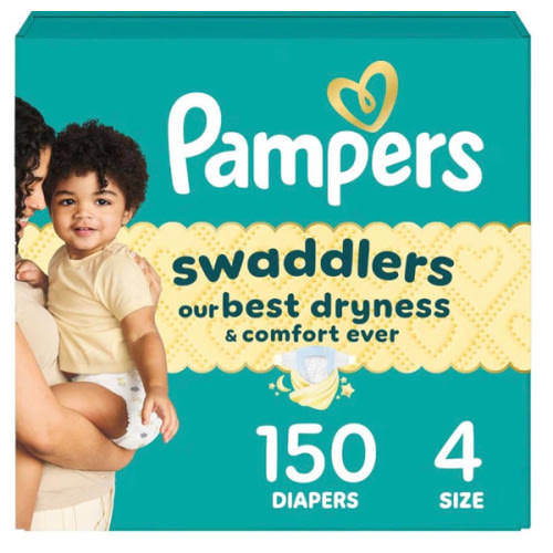 Pampers Swaddlers Diapers, Size 4 (15-34 lbs), 150 Count, Absorbent, Keeps Baby Dry and Comfortable, Skin Safe Disposable Baby Diaper (Packaging May Vary)