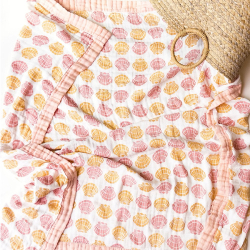 Sea Shells – Apricot Trim | 6-Layer Organic Bamboo Muslin Baby Blanket – Coca + B.
