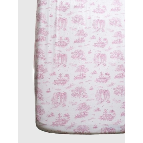 The Gilded Bird Spring Toile Pink Fitted Crib Sheet