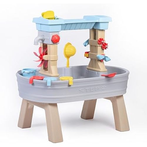 Step2 Rain Showers & Flow Kids Water Table, Outdoor Toddler Activity Table, 15-Piece Accessory Set, Ages 1.5+ Years Old, Multicolor (Gray, Blue, Red)