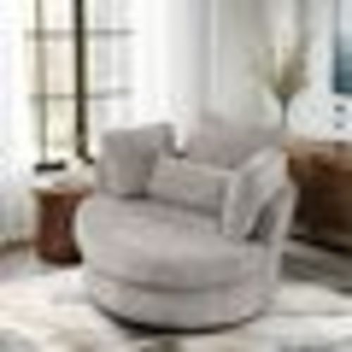 Lunale Oversized Swivel Barrel Accent Chair, Chenille Adult Comfy Reading Armchair, Gray