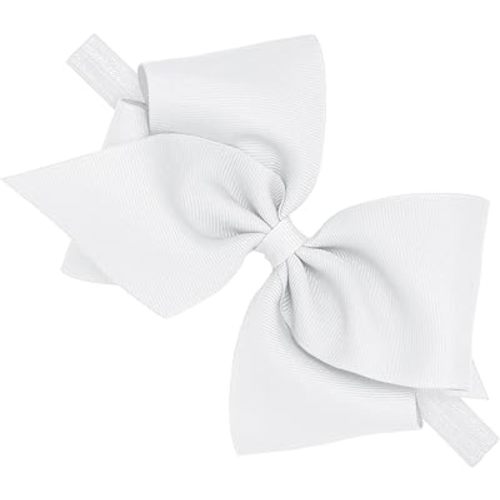 Wee Ones Girls' Classic Grosgrain Hair Bow on a Matching Baby Hair Band, For All Hair Types, Mini King Bow, 0-6 Months, White