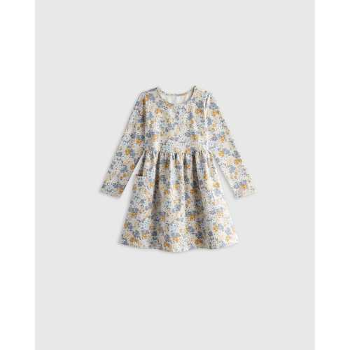 Organic Cotton Long Sleeve Fit and Flare Pocket Dress - Baby Girl in Grey Ditsy Floral