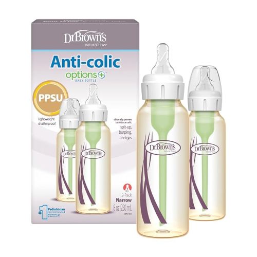 Dr. Brown's Anti-Colic Options+ Narrow PPSU Baby Bottle, 8 oz, 2-Pack