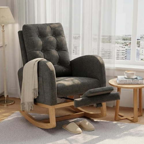 Rocking Chair for Nursery, Upholstered Glider Rocker with High Backrest and Padded Seat, Comfy Accent Armchair with Side Pocket for Bedroom, Living Room, Nursing Room