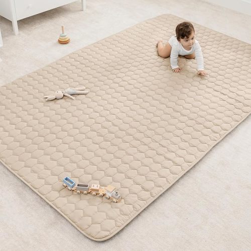 Comfy Cubs Rectangle Kids Play Mat Large 60x96in Baby Floor Mat - Sand