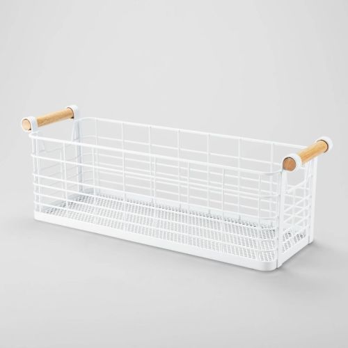 6.25'' x 17.75'' x 6'' Medium Rectangular Wire Natural Wood Handles Basket White - Brightroom™