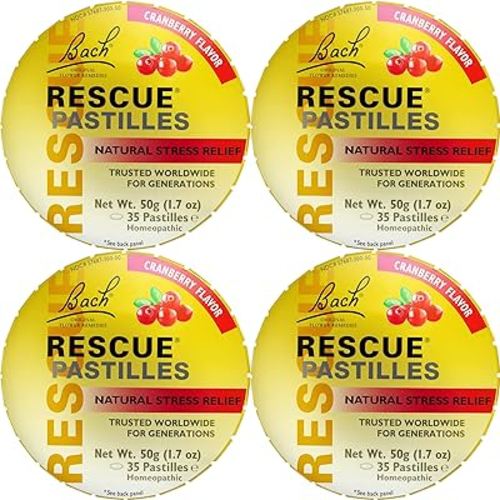 Bach Rescue Pastilles, Cranberry Flavor, Natural Stress Relief Lozenges, Homeopathic Flower Essence, Vegetarian, Gluten & Sugar-Free, 35 Count, 4 Pack