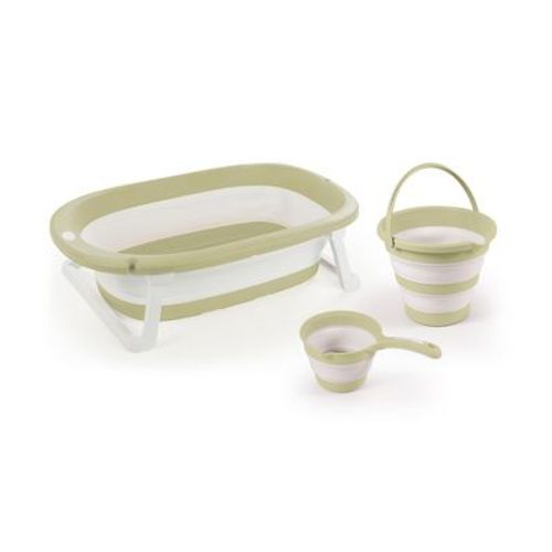 Dolu Nuve 3-Piece Foldable Baby Bath Set, Infant Tub, Bucket & Rinse Cup, Green