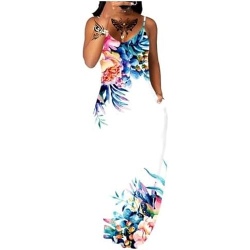 Women's Summer Maxi Dress Long Dress Casual Boho Sleeveless Strap Smocked Tiered Long Beach Sun Dresses