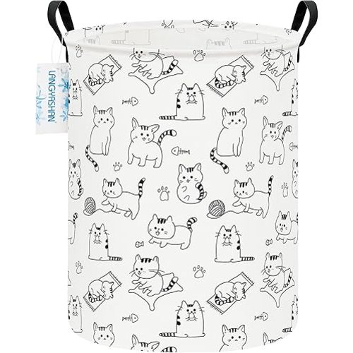 LANGYASHAN Laundry Basket Canvas Fabric Collapsible Organizer Basket for Storage Bin Toy Bins Gift Baskets Bedroom Clothes Children Nursery Hamper (Cat)