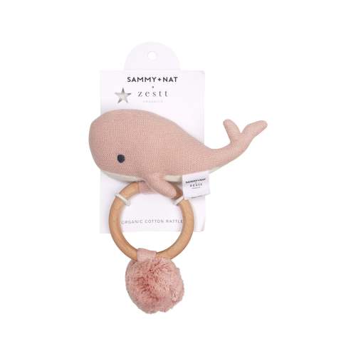 Organic Knit Whale Rattle in Pink