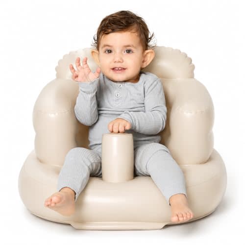 Mink Inflatable Baby Seat for Babies 3 Months & Up, Blow Up Floor Baby Chair with Back Support, Fence & Built-in Air Pump, Sit Me Up Inflatable Chair for Sit Training, Feeding, Travel (Khaki)