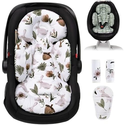 Newborn Carseat Insert, Baby Head and Body Support, Reversible Infant Insert Compatible with Infant Car Seat, Stroller, Mamaroo Swing, Rocker, Bouncer. Baby Car Seat Cushion - Rabbit