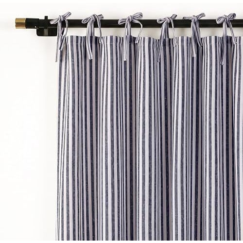THE ART BOX Gauze Striped Curtains,Boho Linen Tie Top Hanging Curtains Light Filtering Door Window Treatment 2 Panel Curtain Drapes for Living Room Bedroom Green on White (63''x42'' Each Panel)