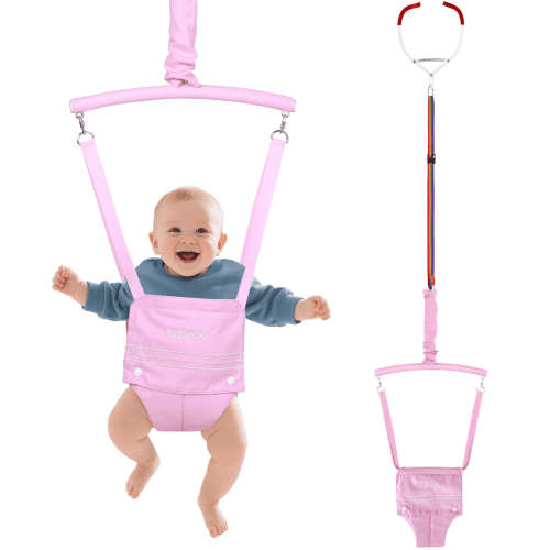 "Slevoo Baby Doorway Jumper, Portable Baby Bouncer for 6-12 Months, Pink, 11""x8.6"" Seat"