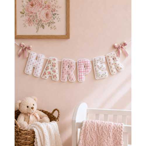 Personalized Floral Fabric Letter Garland, Custom Name Banner, Nursery Decor