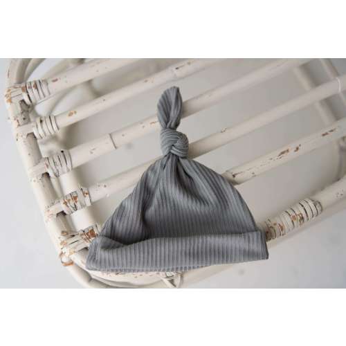 Adjustable Ribbed Top Knot Hat - Grey